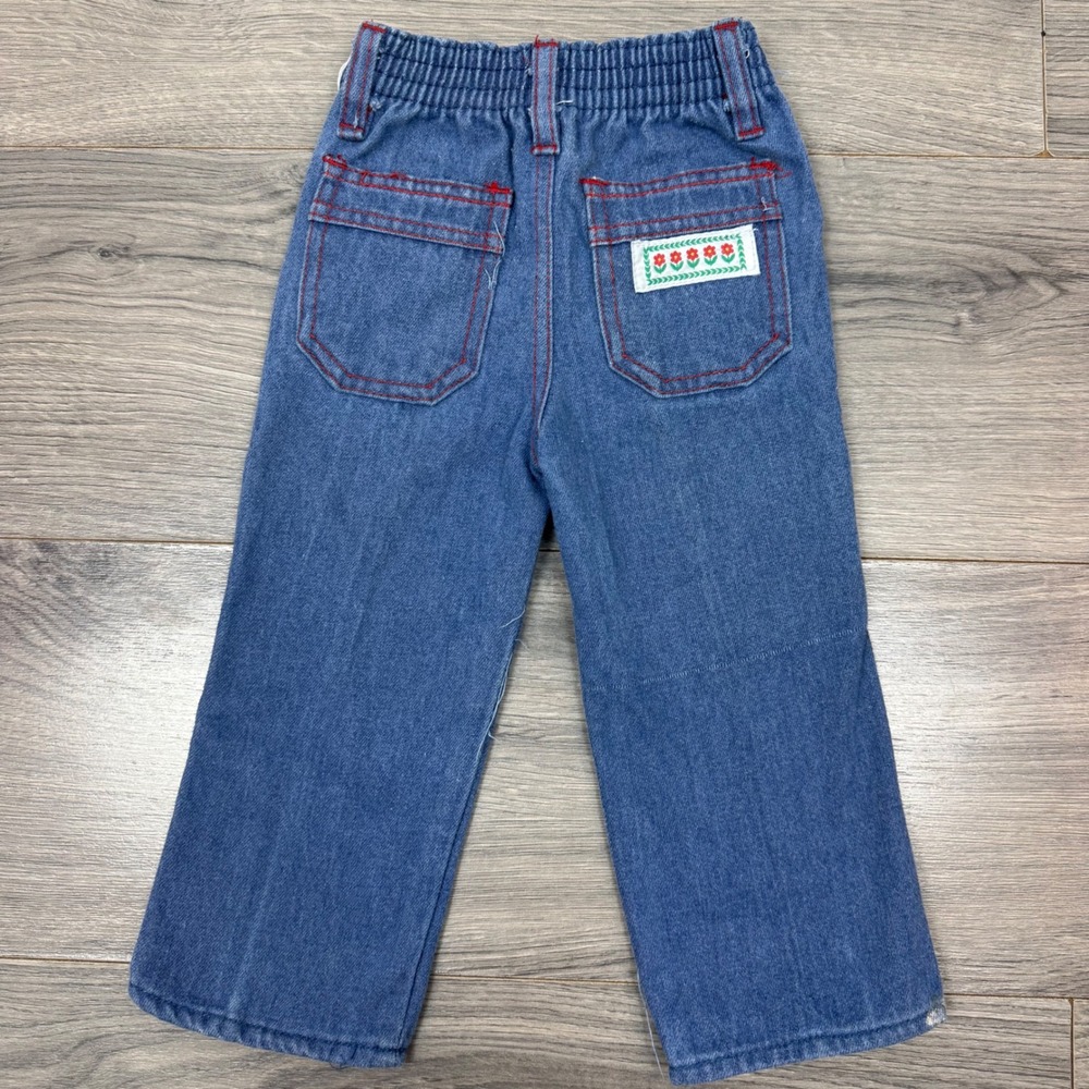 Vintage Kmart Klicks Kids Blue Denim Jeans Red Stitching 2T Taiwan Broken Zipper